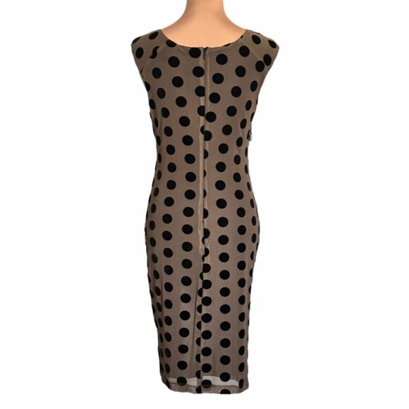 NWT Eva Franco Polkadot Sheath Dress Sz.M Brown Sleeveless Career Cocktail - Picture 6 of 13